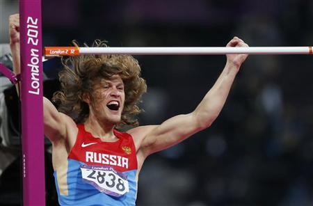 Russia’s Ivan Ukhov reacts after winning the men’s high jump final during the London 2012 Olympic Games